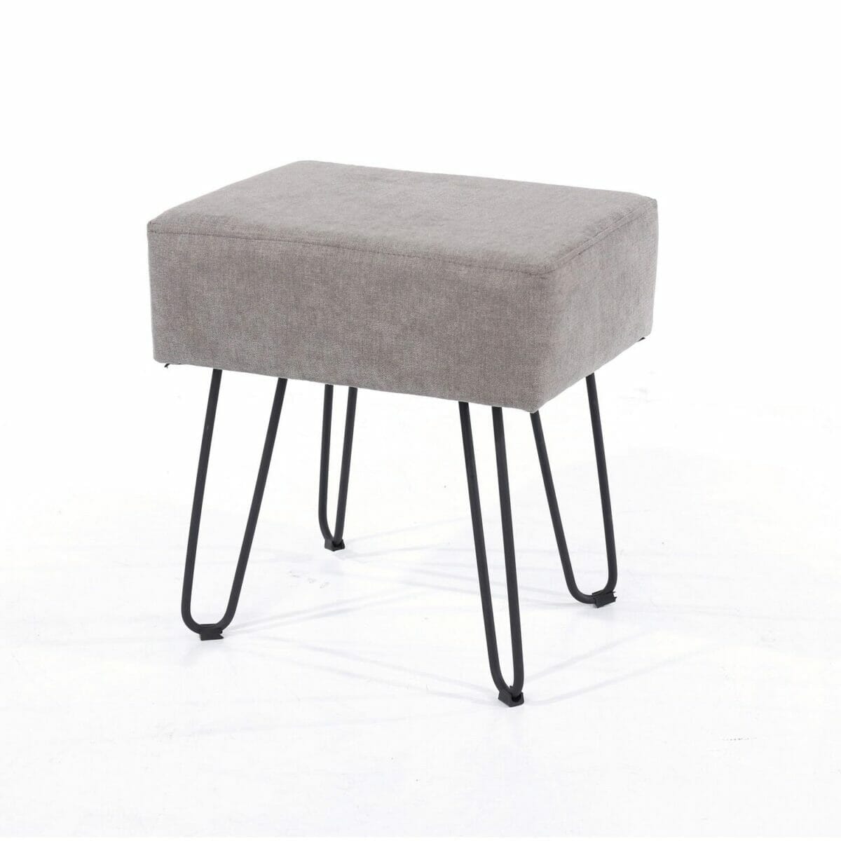 Soft Furnishings Fabric Grey Fabric Upholstered Rectangular Stool With Black Metal Legs