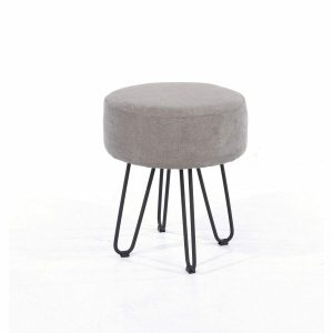 Soft Furnishings Fabric Grey Fabric Upholstered Round Stool With Black Metal Legs
