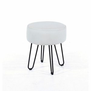 Soft Furnishings Fabric Grey Pu Upholstered Round Stool With Black Metal Legs
