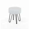Soft Furnishings Fabric Grey Pu Upholstered Round Stool With Black Metal Legs