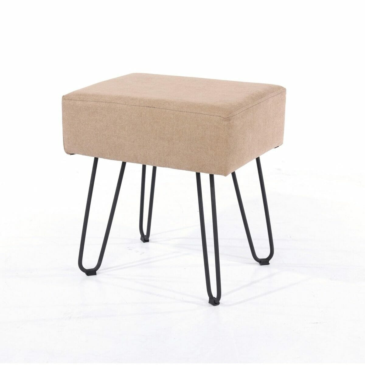 Soft Furnishings Fabric Sand Fabric Upholstered Rectangular Stool With Black Metal Legs