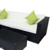 Black Rattan Garden Furniture Lounger & Coffee Table + Free Rain Cover Set & 2 Green Cushions