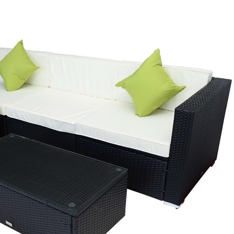 Black Rattan Garden Furniture Lounger & Coffee Table + Free Rain Cover Set & 2 Green Cushions