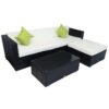 Black Rattan Garden Furniture Lounger & Coffee Table + Free Rain Cover Set & 2 Green Cushions