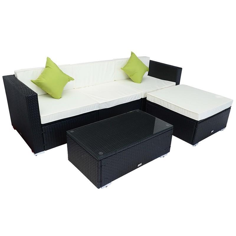 Black Rattan Garden Furniture Lounger & Coffee Table + Free Rain Cover Set & 2 Green Cushions