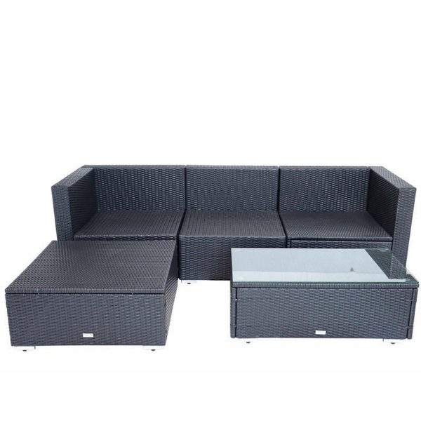 Black Rattan Garden Furniture Lounger & Coffee Table + Free Rain Cover Set & 2 Green Cushions
