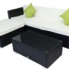 Black Rattan Garden Furniture Lounger & Coffee Table + Free Rain Cover Set & 2 Green Cushions