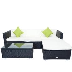 Black Rattan Garden Furniture Lounger & Coffee Table + Free Rain Cover Set & 2 Green Cushions