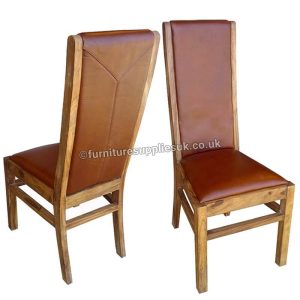 Divine Real Leather Dining Chairs x2 (Red Brown Tan) Solid Sheesham Wood
