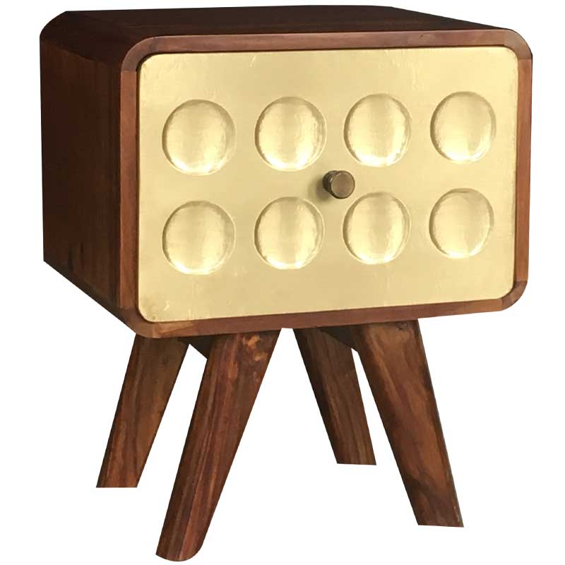 Retro Brass Banner Rosewood Bedside Table