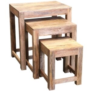 Dakota Stool Set Of 3 Pcs   Light Finish Solid Mango Wood DSS/3 L