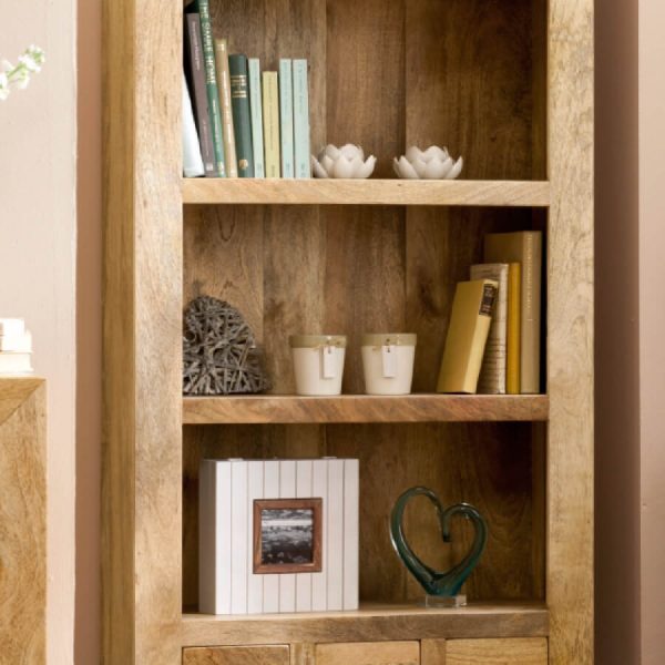 Light Dakota Large Bookcase With Drawers Mango Wood
