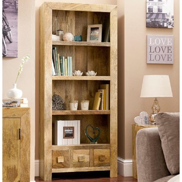 Light Dakota Large Bookcase With Drawers Mango Wood
