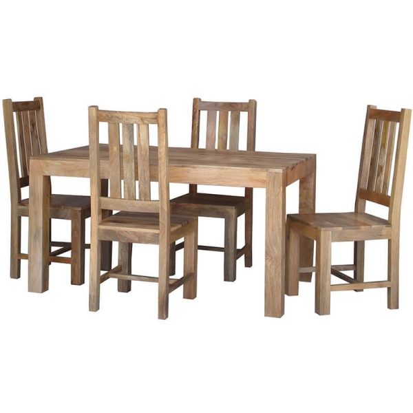 Light Dakota Dining Table 4 Mango Chairs (145Cm) Solid Wood