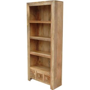 Light Dakota Large Bookcase With Drawers Solid Mango Wood
