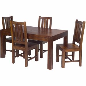 Dakota Small Dining Table With 4 Chairs 120cm Solid Mango Wood-120cm-d120dc