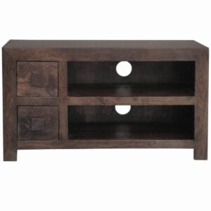 Dakota Small TV Unit 2 Drawer Brown Mango Wood 90cm DPTV2D