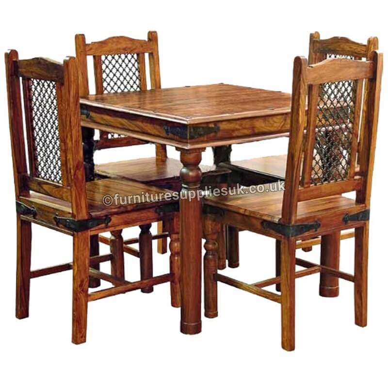 Ganga 80cm Jali Sheesham Dining Table With 2 Chairs