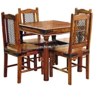 Ganga 80cm Jali Sheesham Dining Table With 4 Chairs.