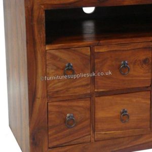 Ganga Range 6 Drawer Jali TV Cabinet Solid Sheesham Wood