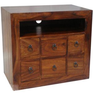 Ganga Range 6 Drawer Jali TV Cabinet Solid Sheesham Wood
