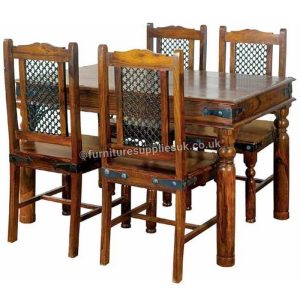 Ganga Range Jali Small Dining Table With 4 Chairs Solid Sheesham Wood