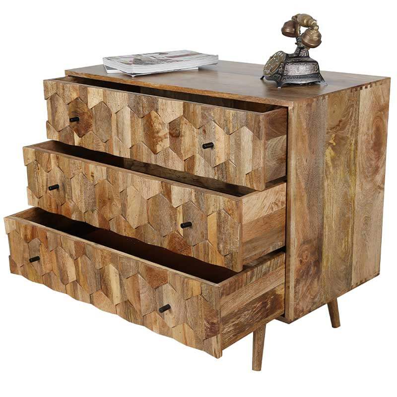 Hexagonal Retro Vintage 3 Drawer Chest Of Drawer