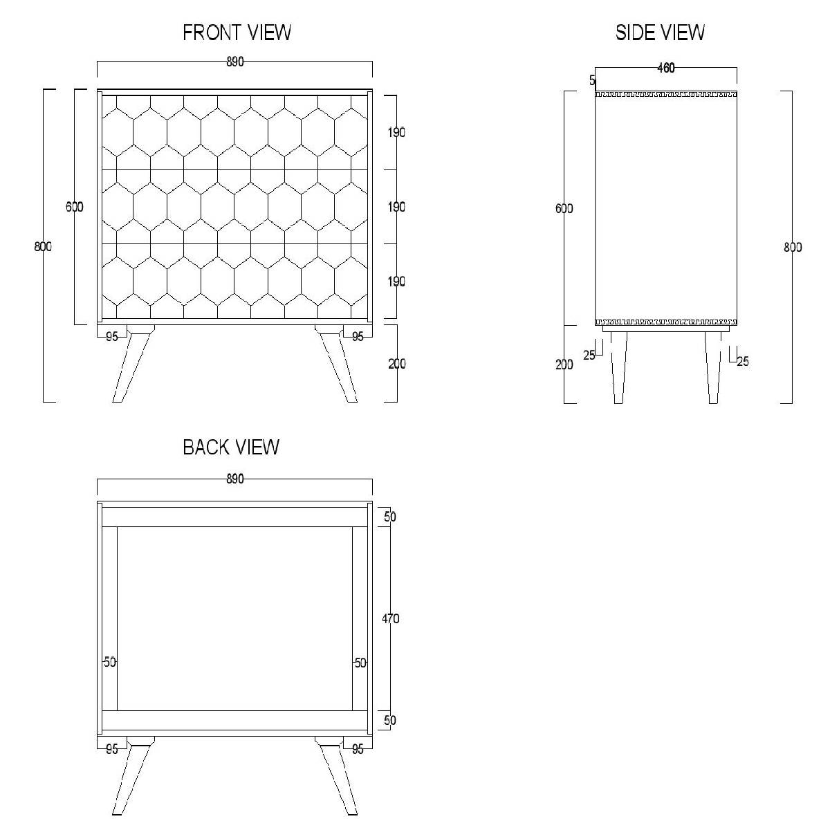 Hexagonal Retro Vintage 3 Drawer Chest Of Drawer
