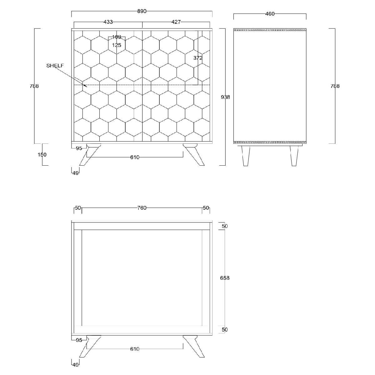 Hexagonal Retro Vintage 2 Door Small Sideboard