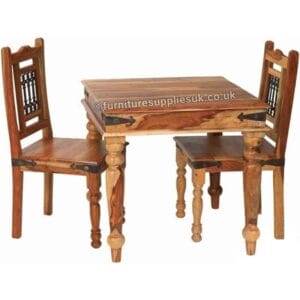 Light Jali 80cm Dining Table 2 Chairs Solid Sheesham Wood