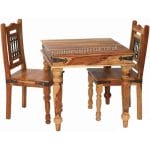 Light Jali 80cm Dining Table 2 Chairs Solid Sheesham Wood 1