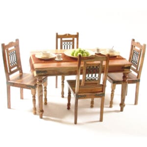 Light Jali Dining Table 4 Chairs 135cm Solid Sheesham Wood JSDT L 4