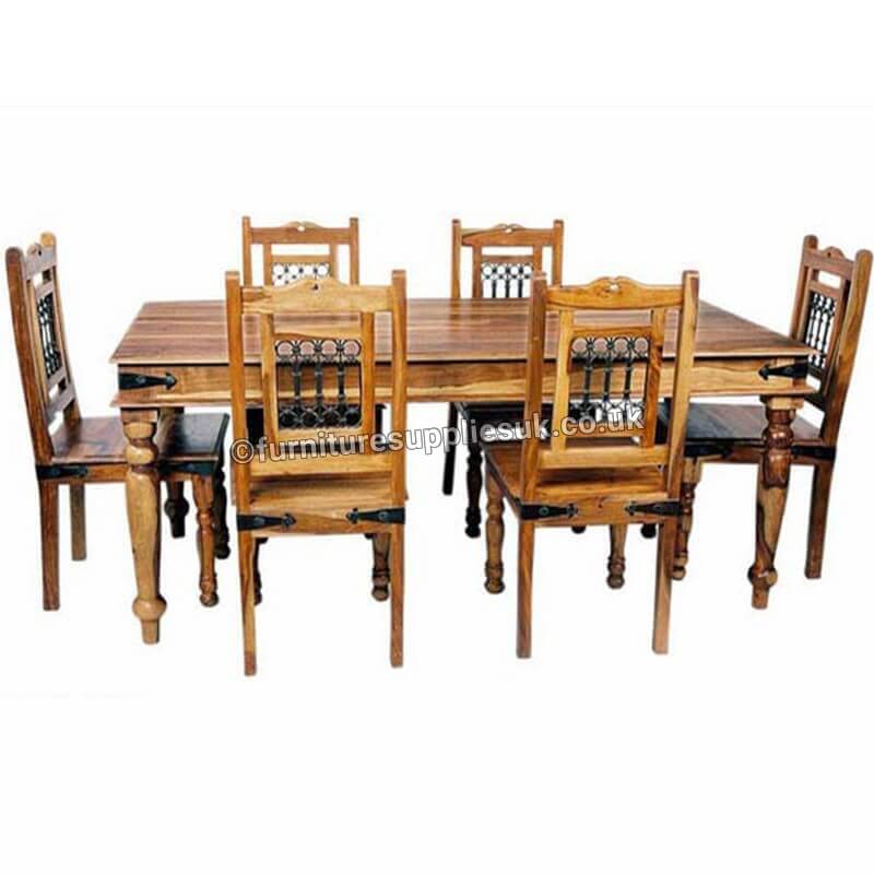 Light Jali Large Dining Table 6 Chairs 175cm Solid Sheesham Wood