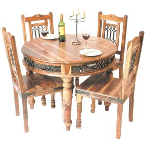 Light Jali Round Dining Table 100cm Solid Sheesham Wood 3
