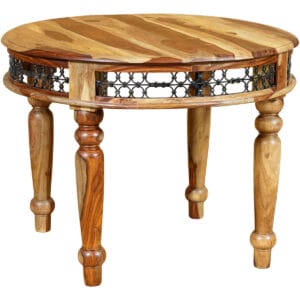Light Jali Round Dining Table 100cm Solid Sheesham Wood JRDT