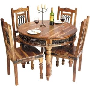 Light Jali Sheesham Round Dining Table 4 Chairs 100cm