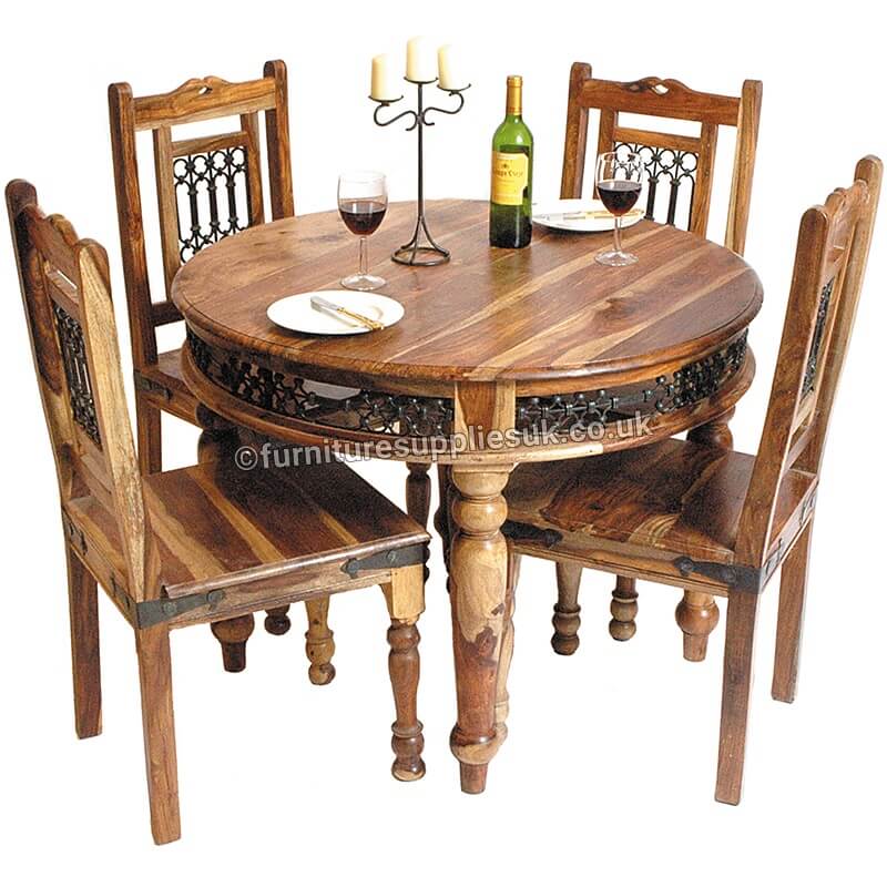 Light Jali Sheesham Round Dining Table 4 Chairs 100cm