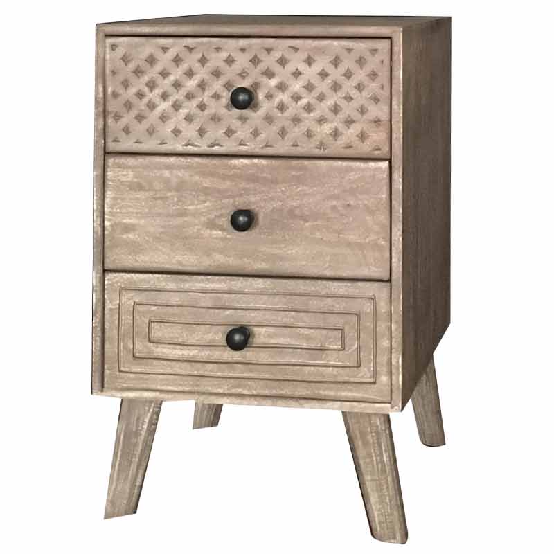 Vintage Mahi 3 Drawer Bedside Table