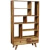 Oker Retro Vintage Bookcase 2 Drawer 8 Shelf Solid Sheesham Wood