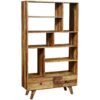 Oker Retro Vintage Bookcase 2 Drawer 8 Shelf Solid Sheesham Wood