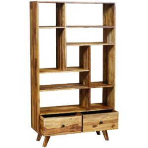 Oker Retro Vintage Bookcase 2 Drawer 9 Shelf Solid Wood-sa-8252