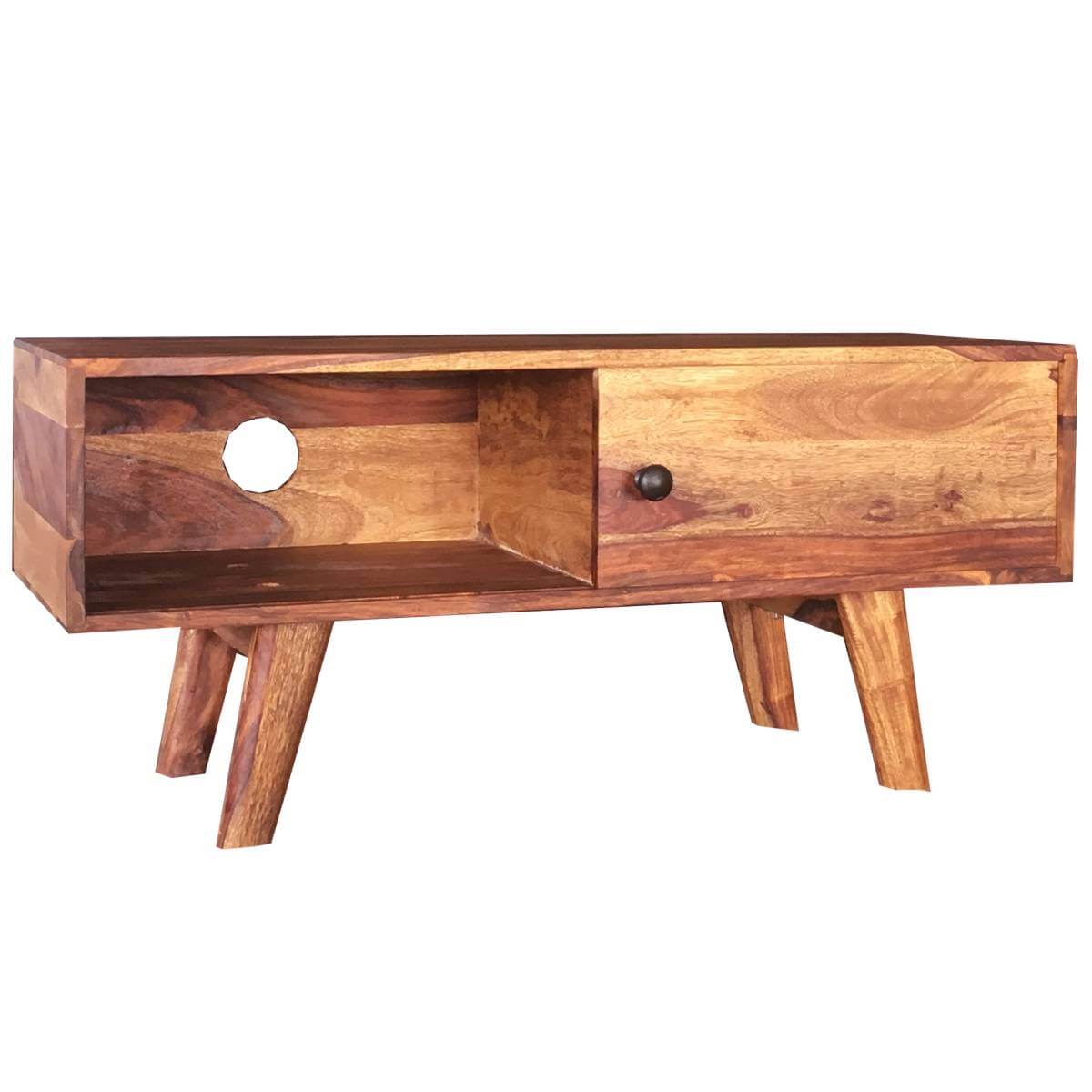 Oker Retro Vintage Small TV Cabinet / Sliding Door Solid Sheesham Wood