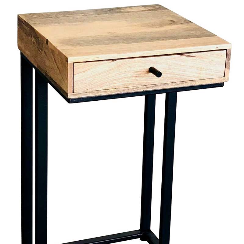 Ravi Industrial Iron Base 1 Drawer Side Table Large