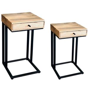 Ravi Industrial Iron Base 1 Drawer Side Table Small