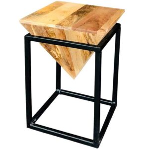 Ravi Industrial Iron Base Diamond Stool Small Solid Mango Wood