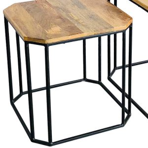 Ravi Industrial Iron Base Side Table Solid Mango Wood
