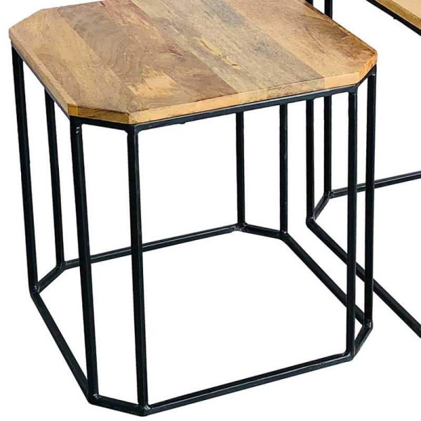 Ravi Industrial Iron Base Side Table Small Solid Mango Wood