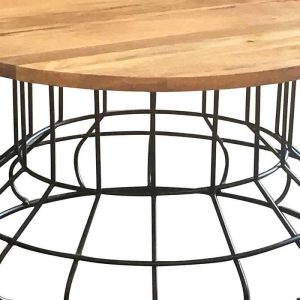 Ravi Industrial Iron Base Solid Wood Top Coffee Table
