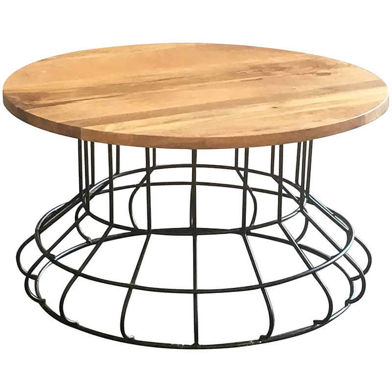 Ravi Industrial Iron Base Solid Wood Top Coffee Table