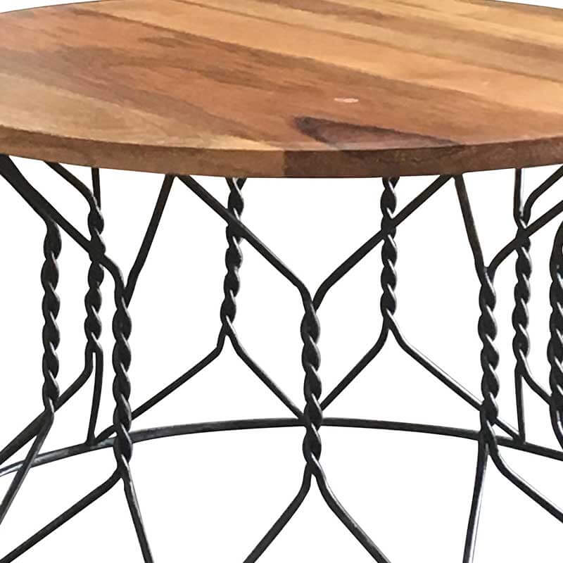 Ravi Industrial Iron Base Wood Top Coffee Table Solid Mango Wood